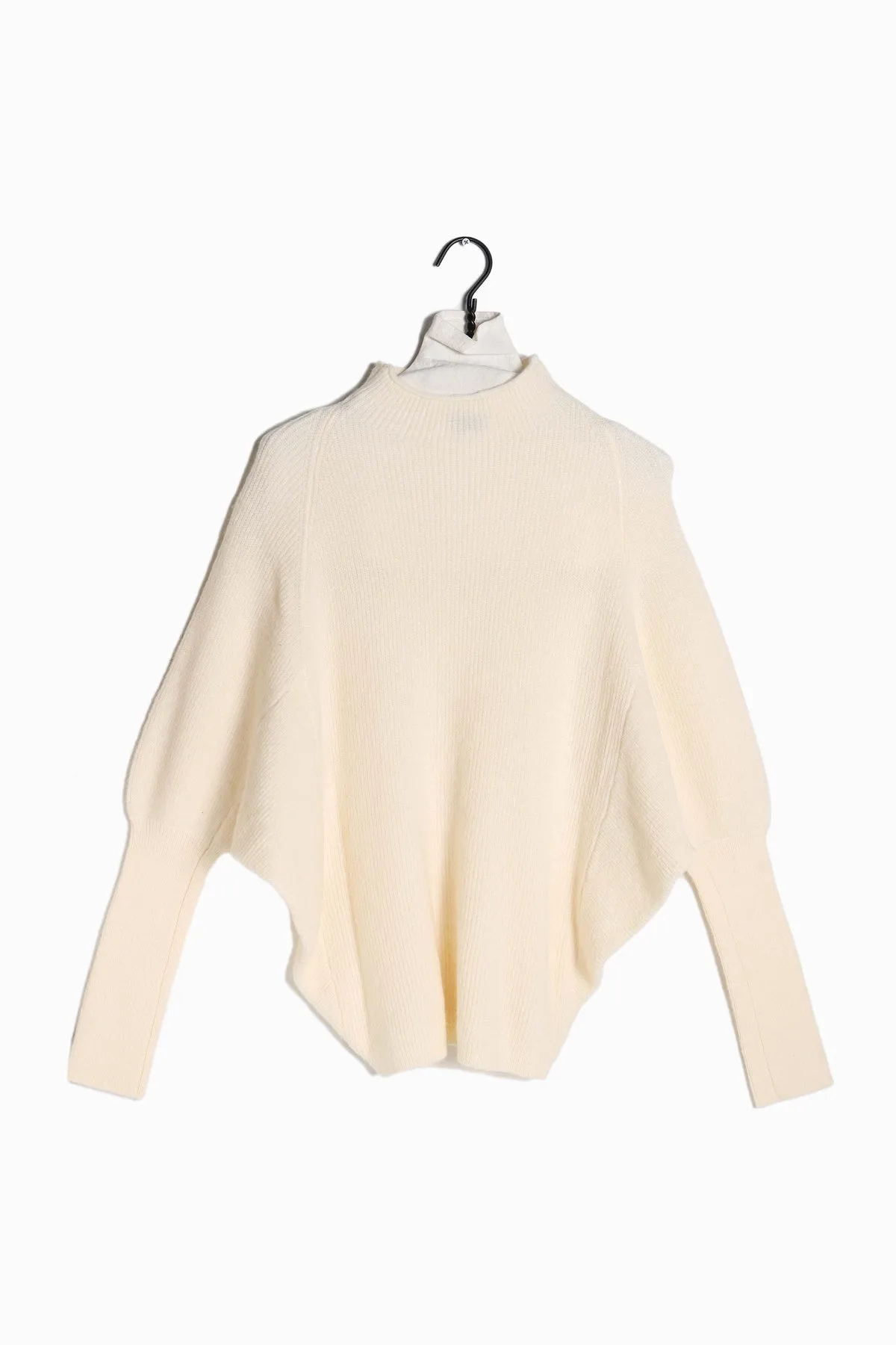Mockneck Batwing Sleeves Sweater in Ivory