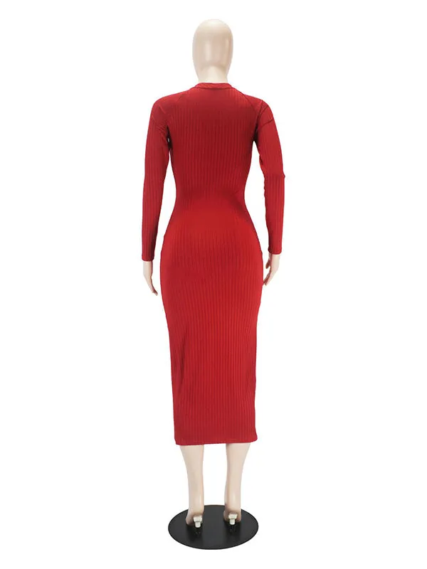 Momnfancy Solid Rib Fabric Cut Out Baby Shower Bodycon Maternity Midi Dress