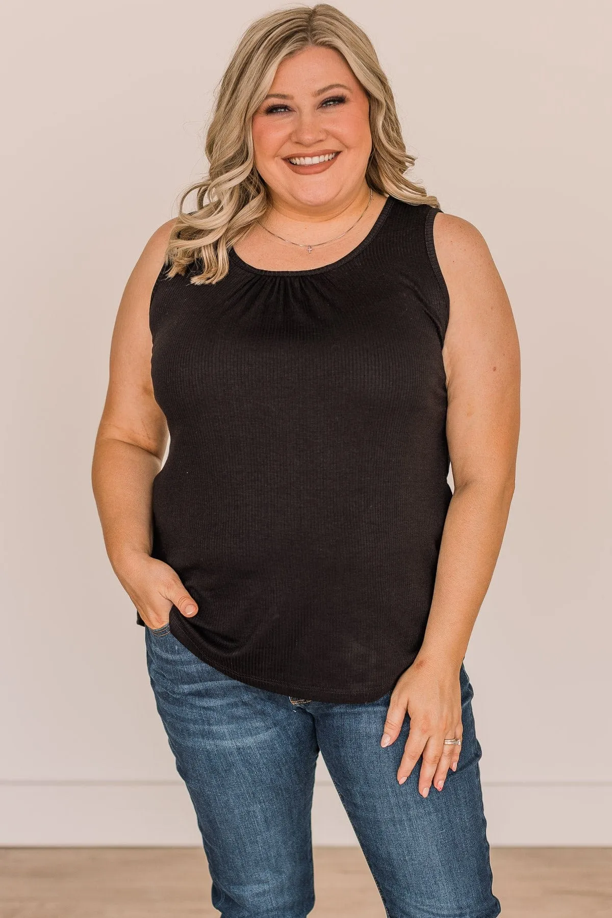 More Than They See Ribbed Knit Tank Top- Black