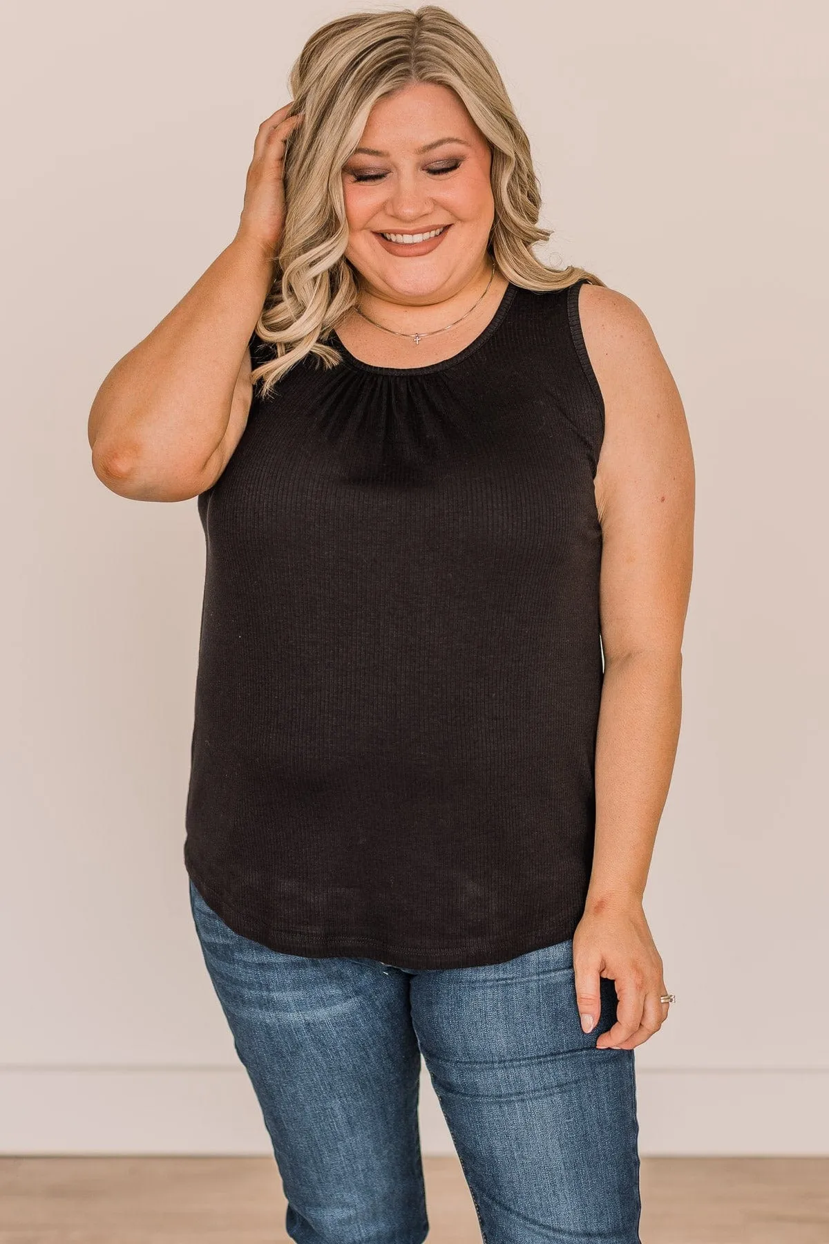 More Than They See Ribbed Knit Tank Top- Black