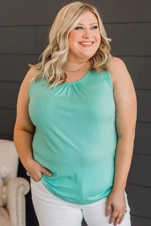 More Than They See Ribbed Knit Tank Top- Mint Blue