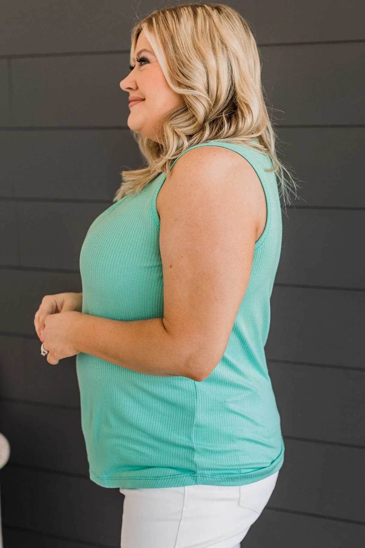More Than They See Ribbed Knit Tank Top- Mint Blue