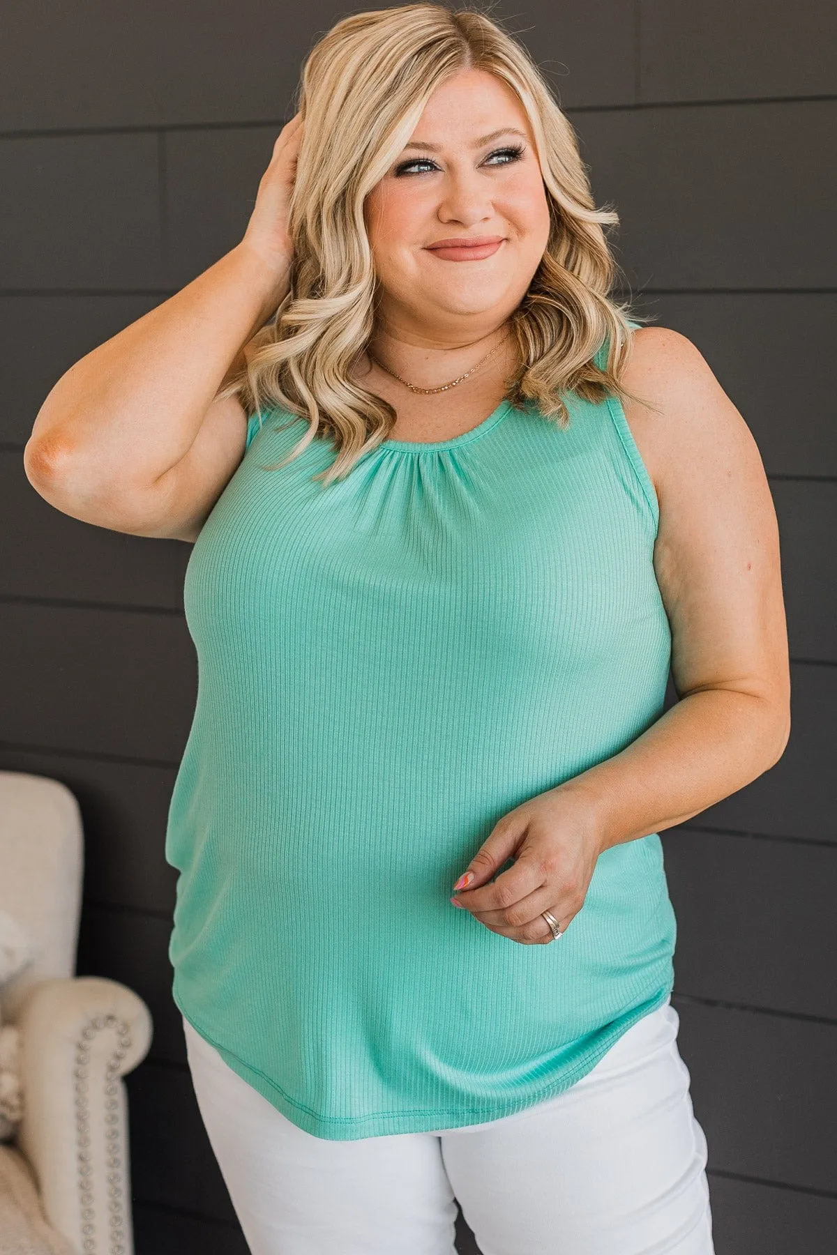 More Than They See Ribbed Knit Tank Top- Mint Blue