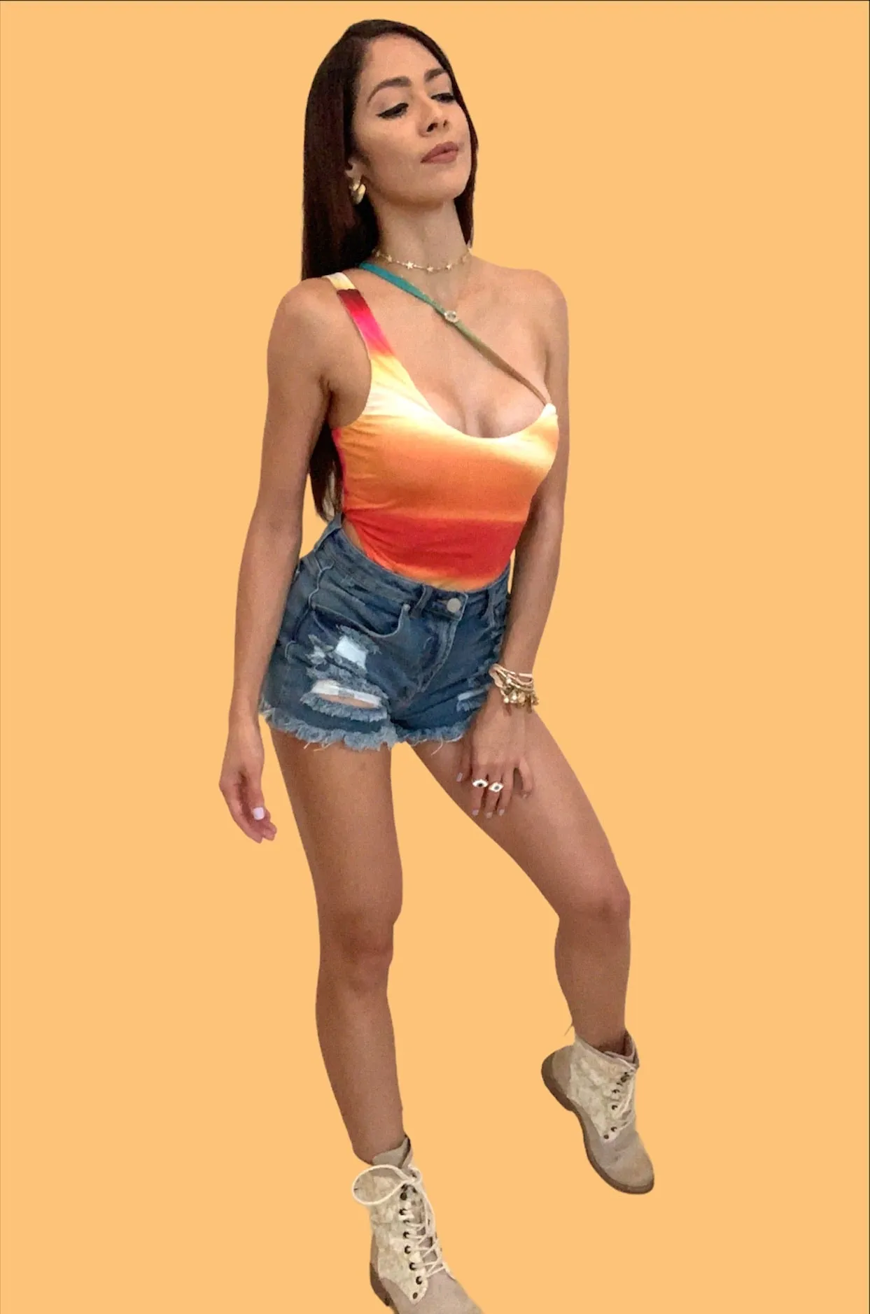 Multi Color One Shoulder Off Bodysuit