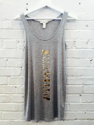 Namaslaay Longline Tank - Gray with Gold Foil