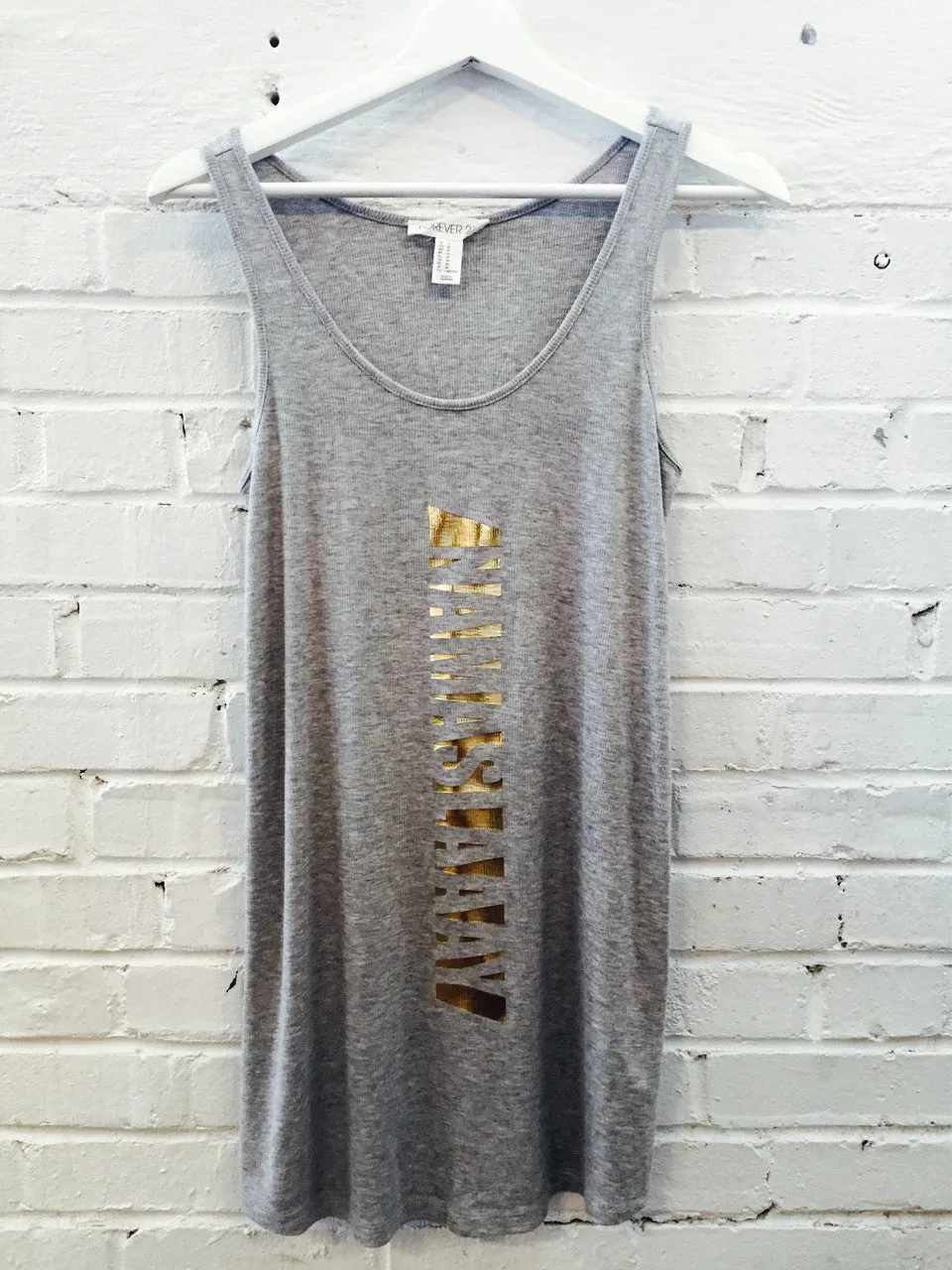 Namaslaay Longline Tank - Gray with Gold Foil