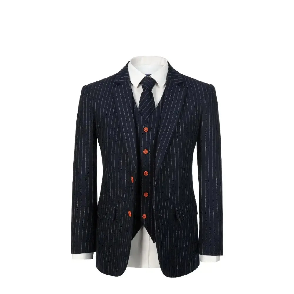 Navy Wool Stripe 3 Piece Suit *NEW*