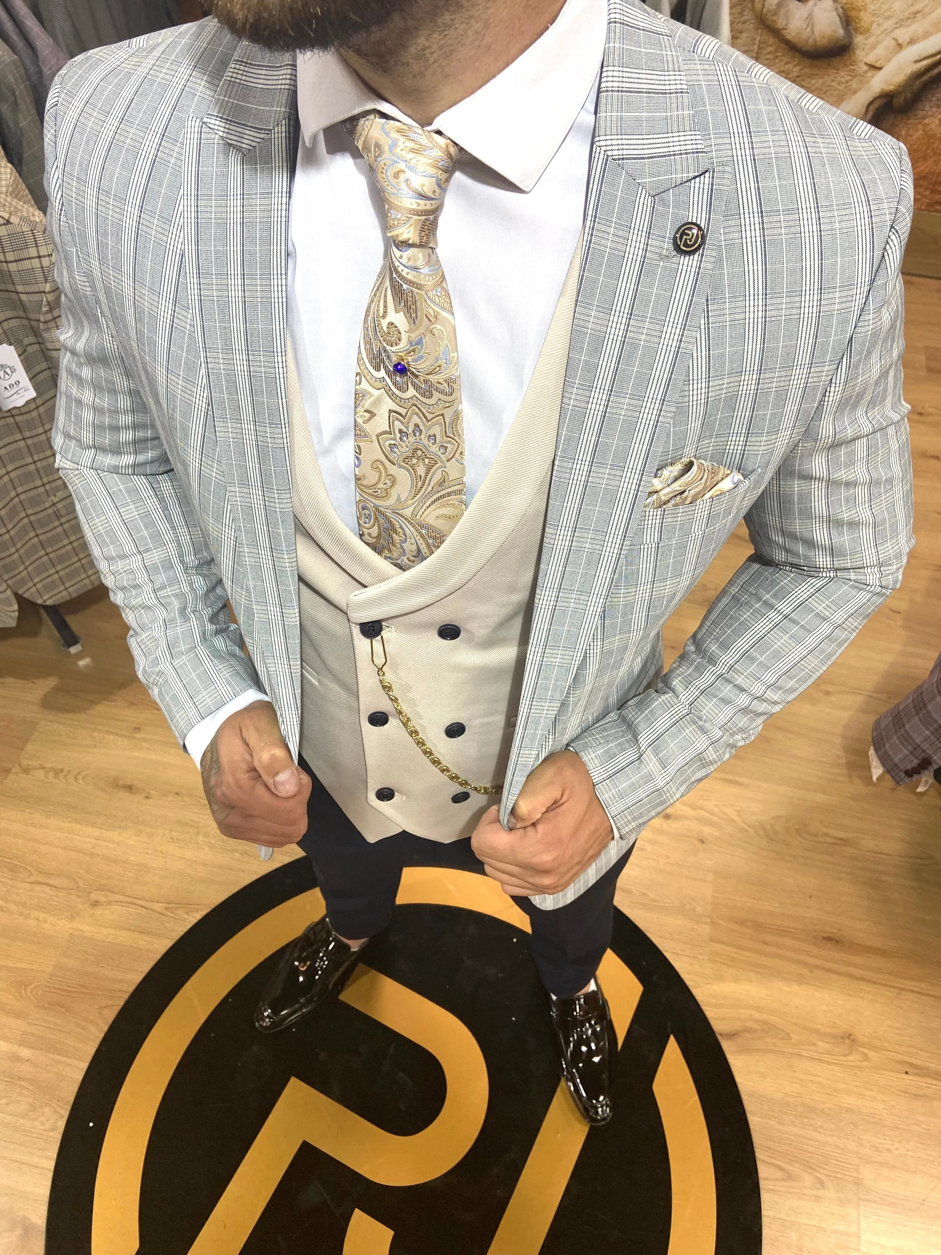Nero - Blue/Cream 3 Piece Suit