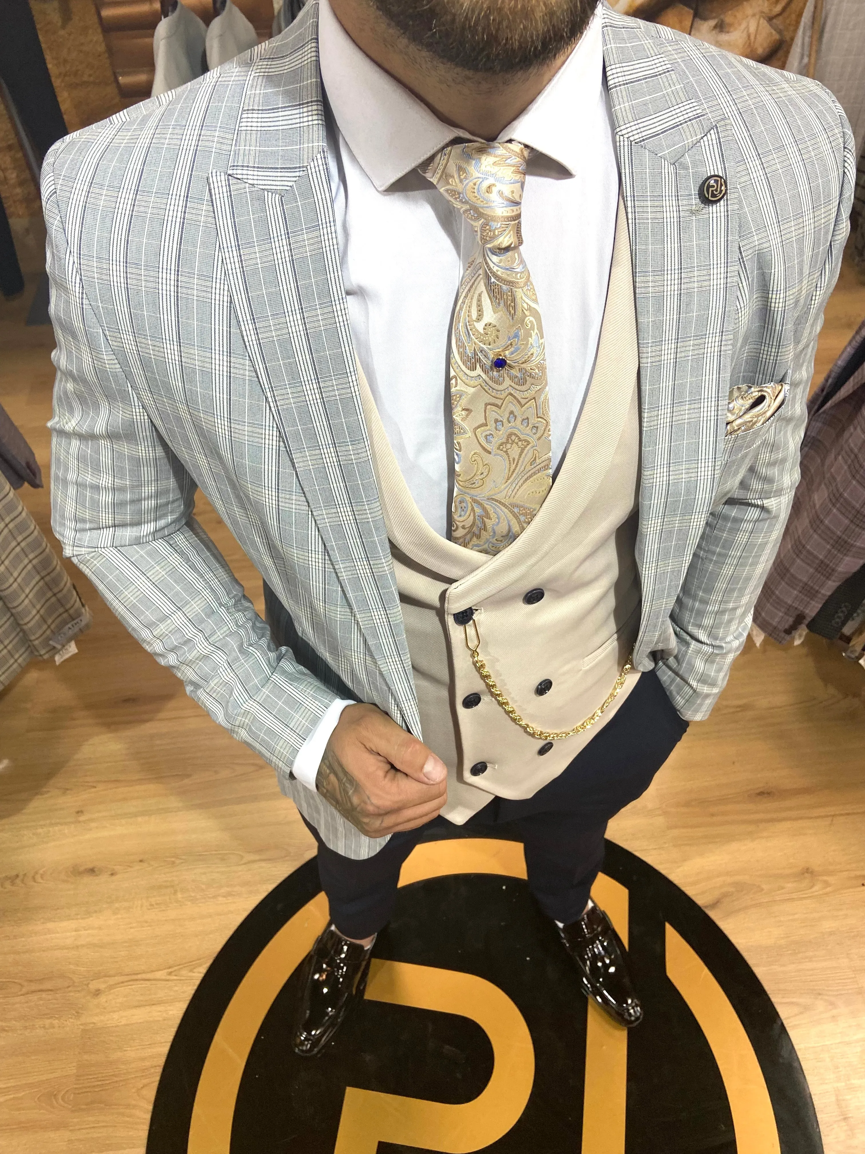 Nero - Blue/Cream 3 Piece Suit
