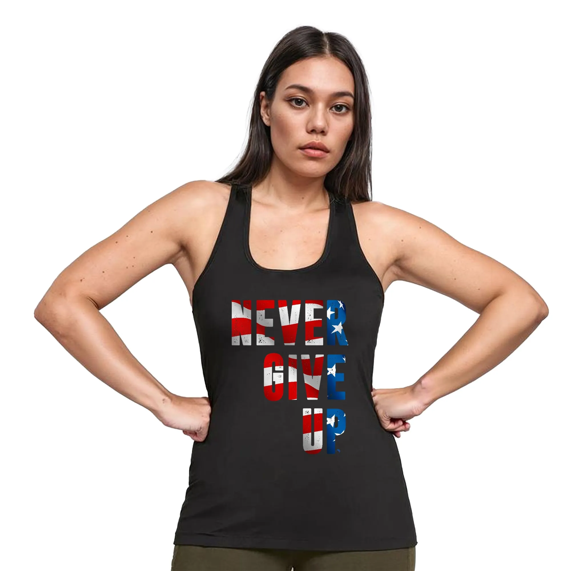 Never Give up Patriot Racerback Tank Top