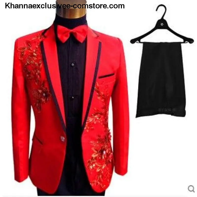 New (jacket pants bow tie) male suit set  crystals white stones formal groom party dress