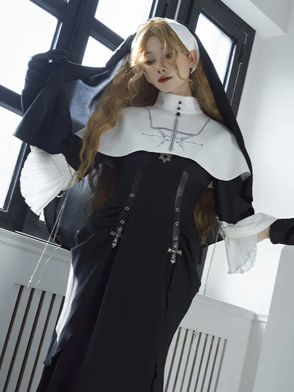 Nun Aesthetics Dark Gothic Lolita Dress Nun Style Gothic Lolita Dresses Metal Details Ruched Cross