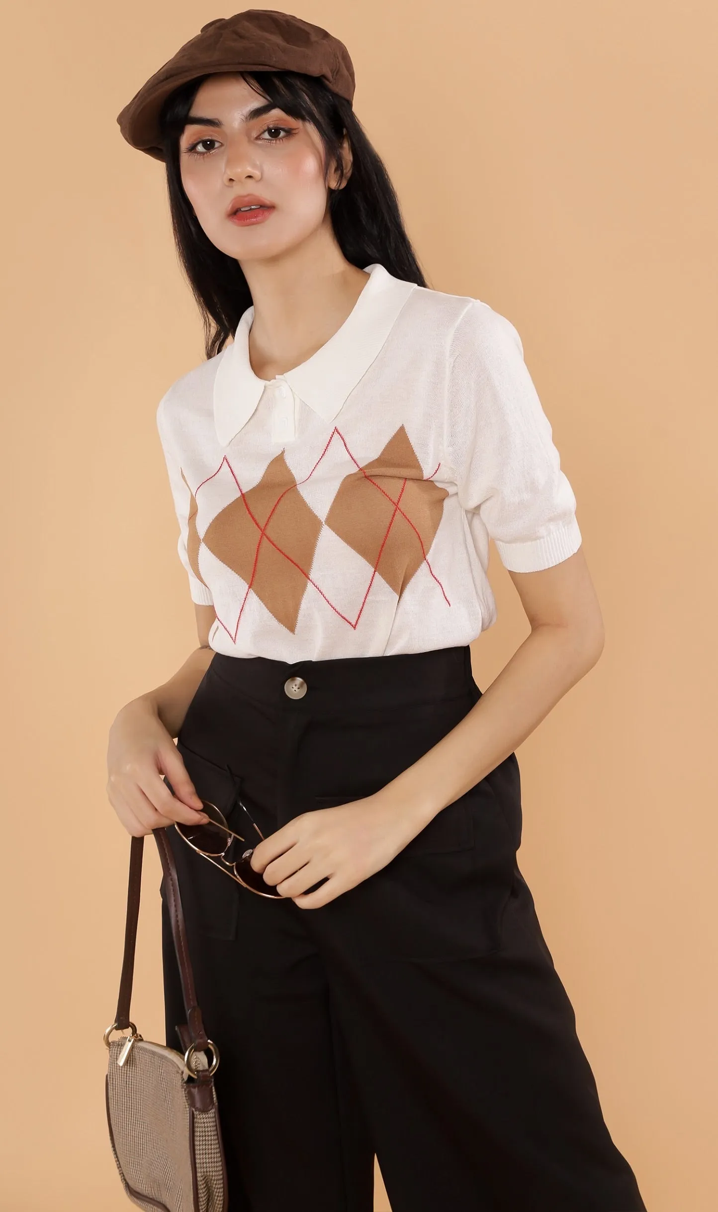 NYM Argyle Knit Polo (White)