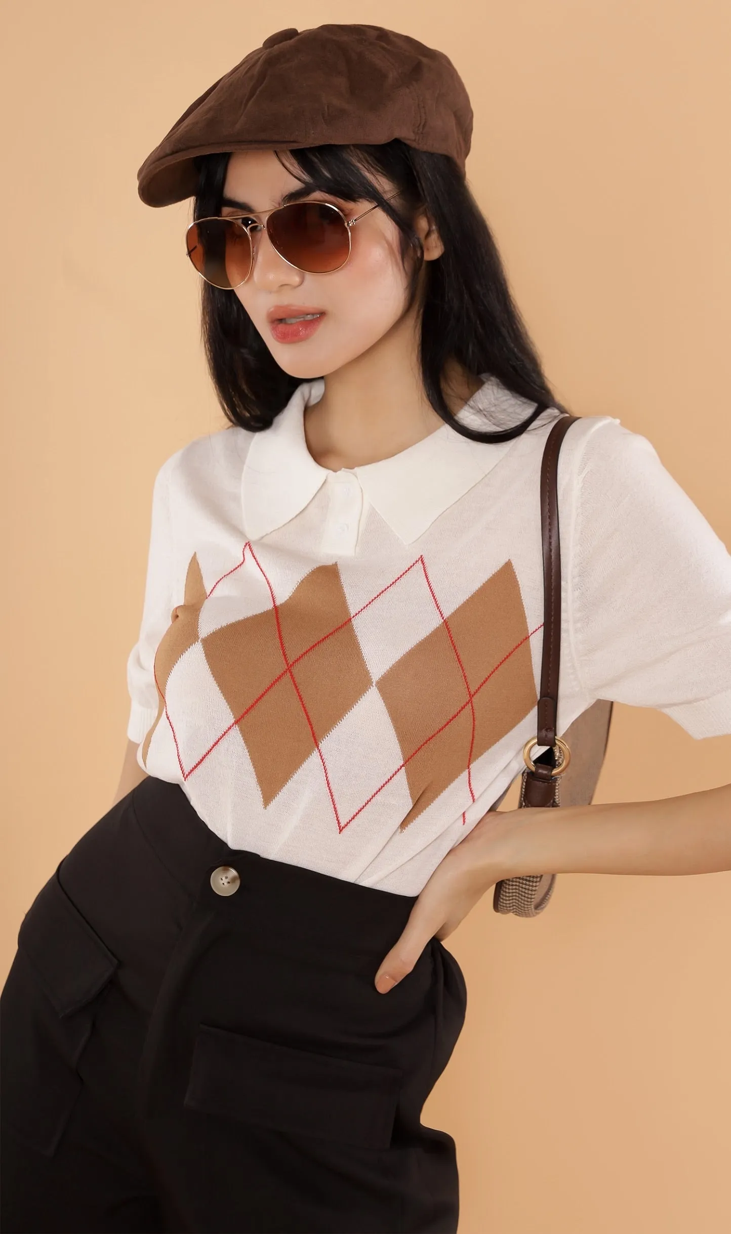 NYM Argyle Knit Polo (White)