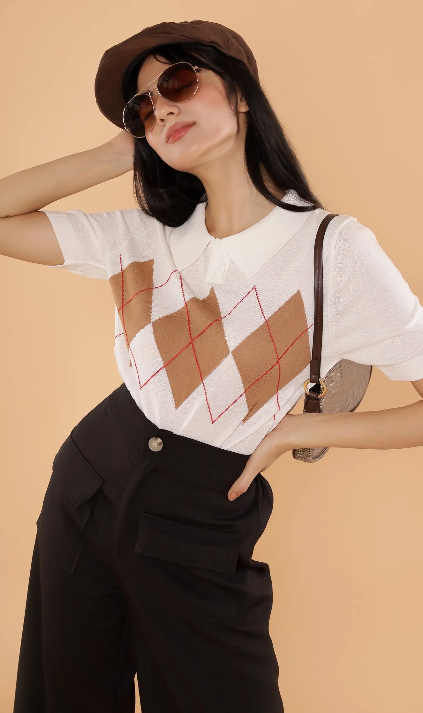 NYM Argyle Knit Polo (White)