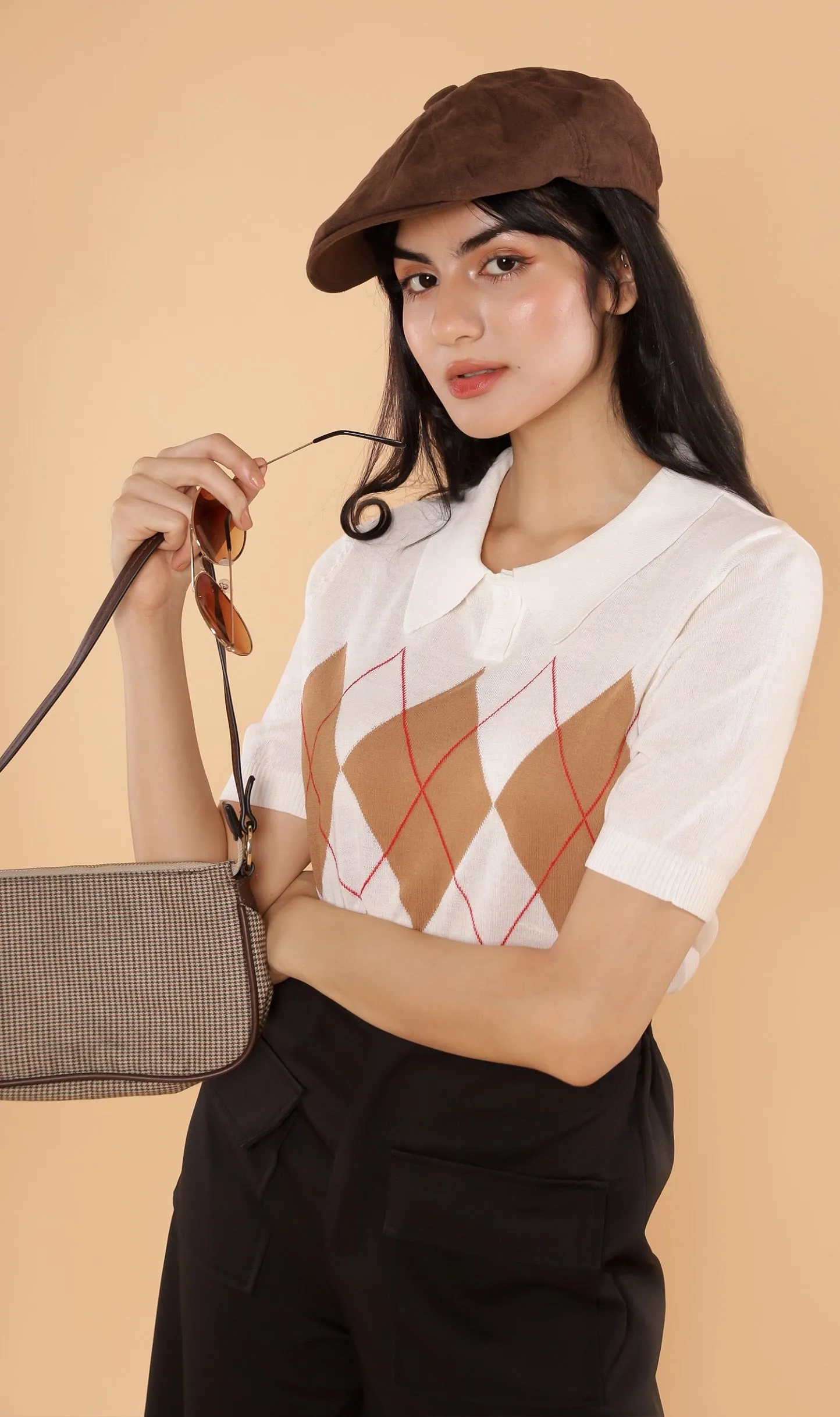 NYM Argyle Knit Polo (White)