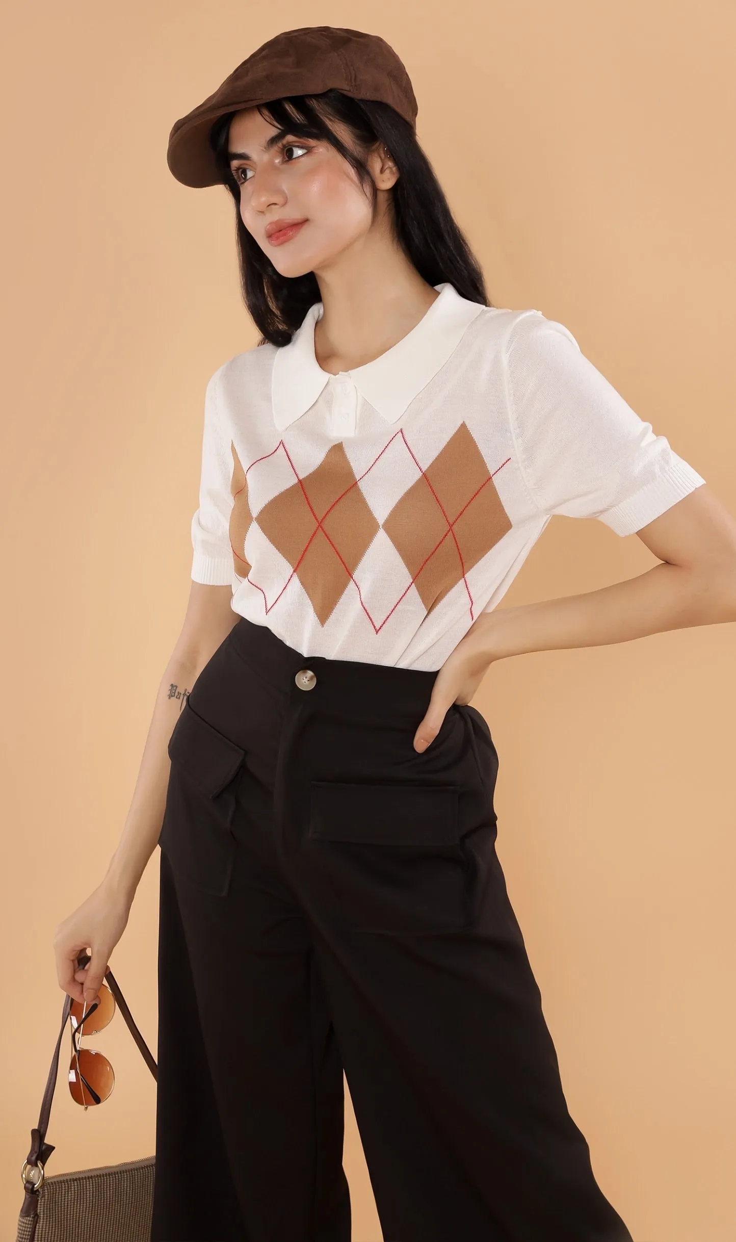 NYM Argyle Knit Polo (White)
