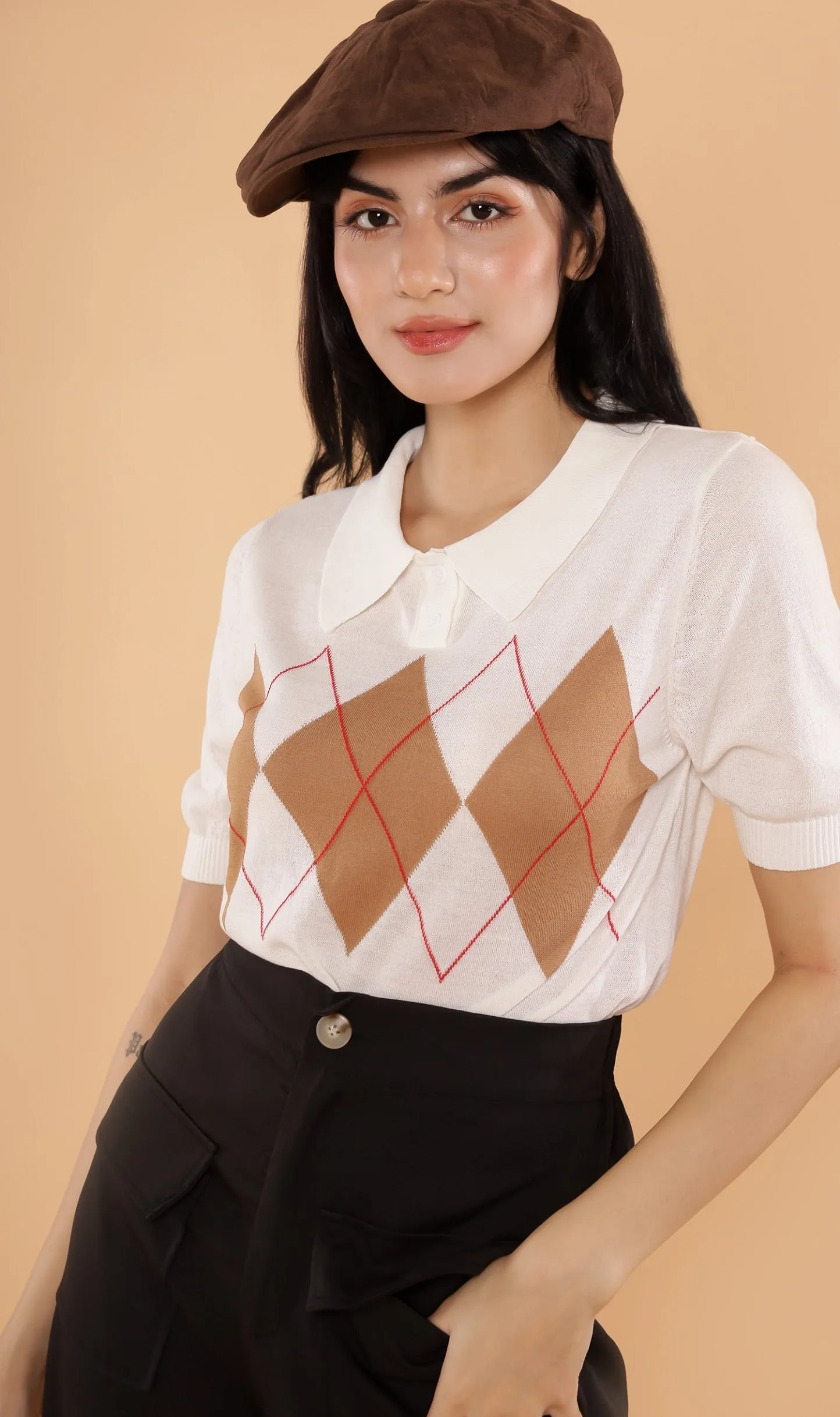 NYM Argyle Knit Polo (White)