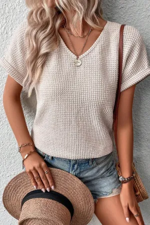 Oatmeal Textured Knit Button Back Batwing Sleeve Top