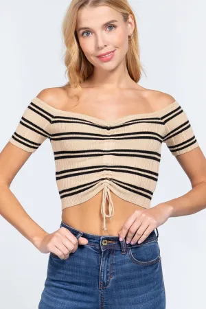 Off Shoulder Stripe Rib Sweater Top