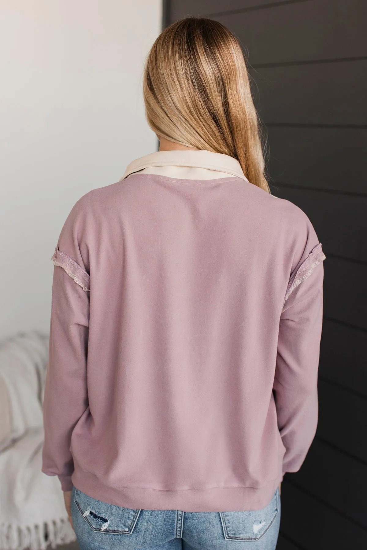 Off The Charts Color Block Top- Mauve & Cream