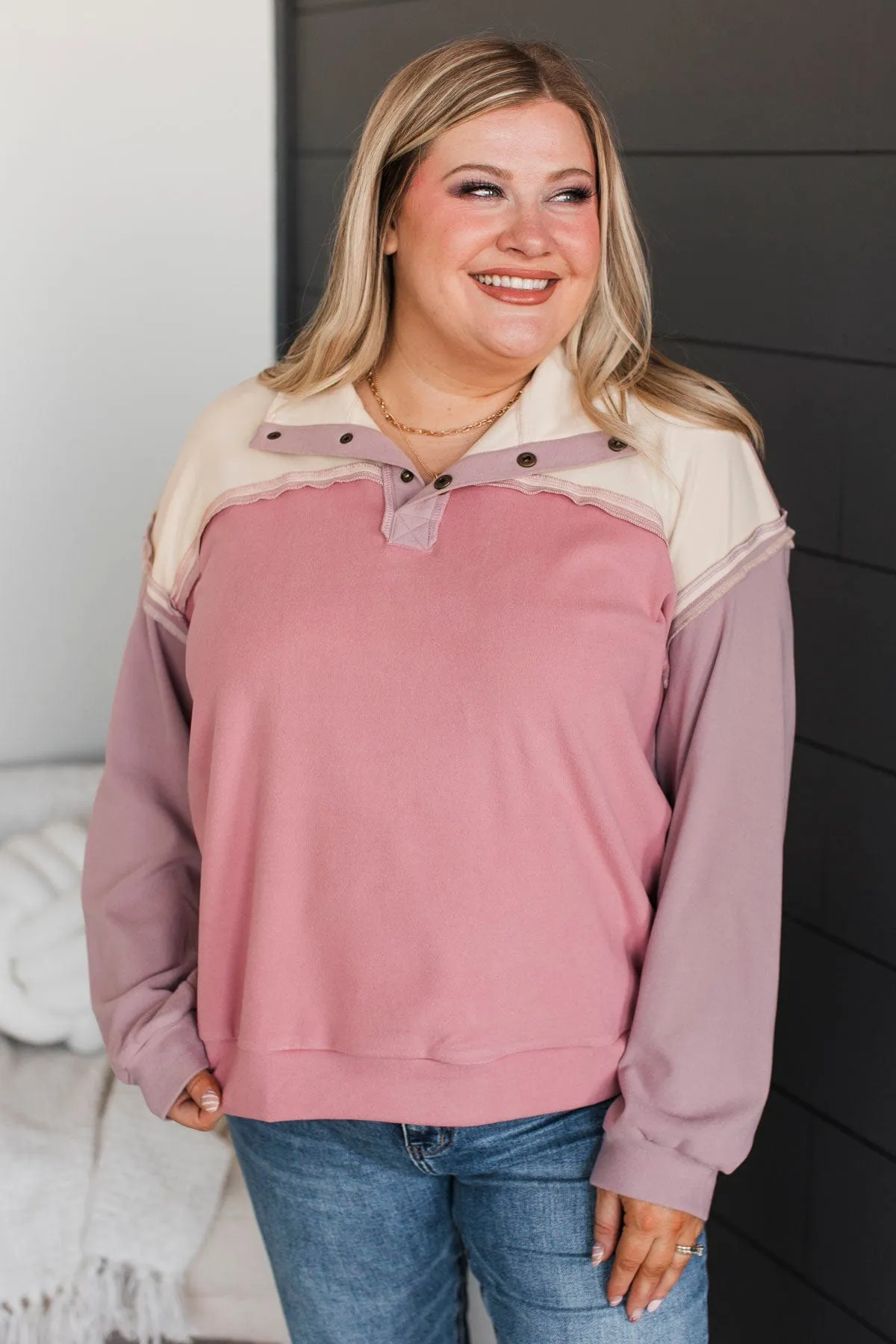 Off The Charts Color Block Top- Mauve & Cream