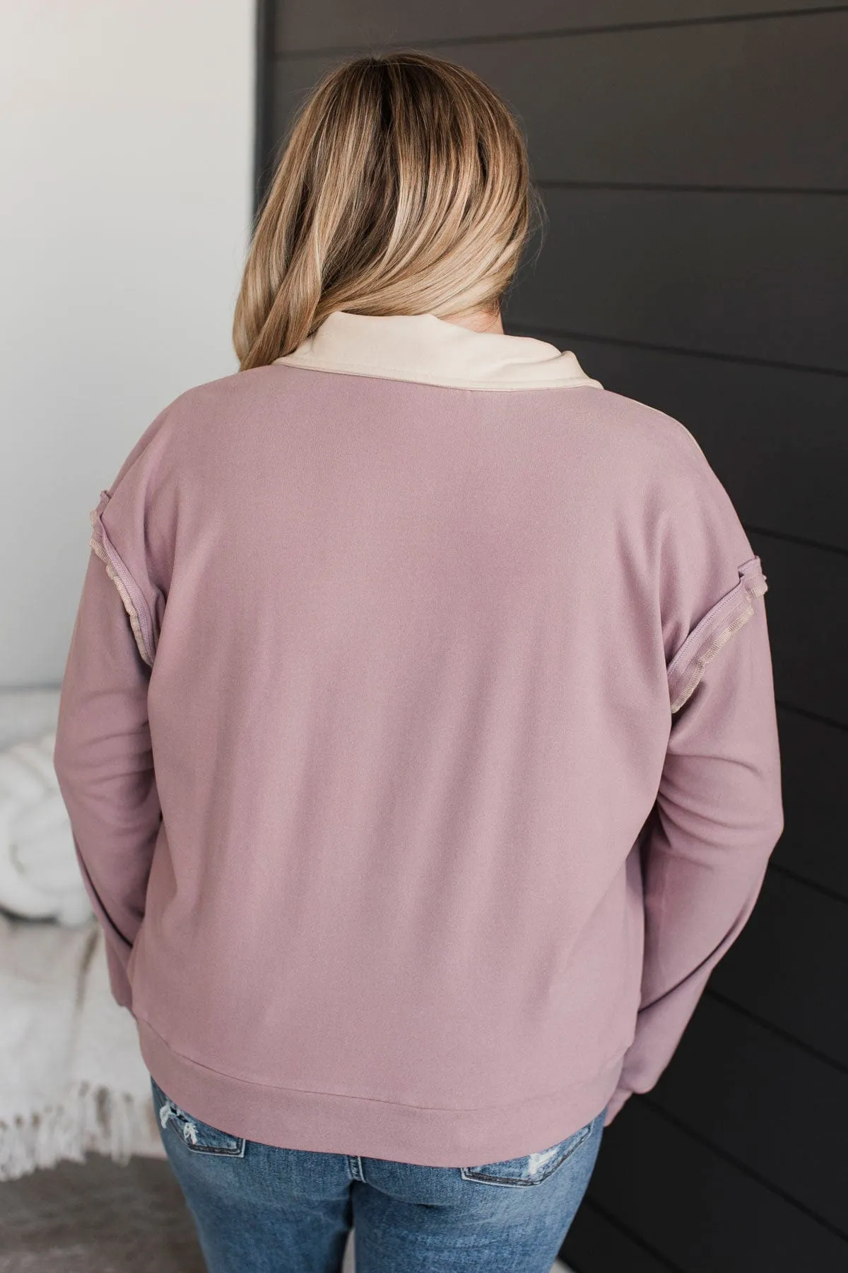 Off The Charts Color Block Top- Mauve & Cream