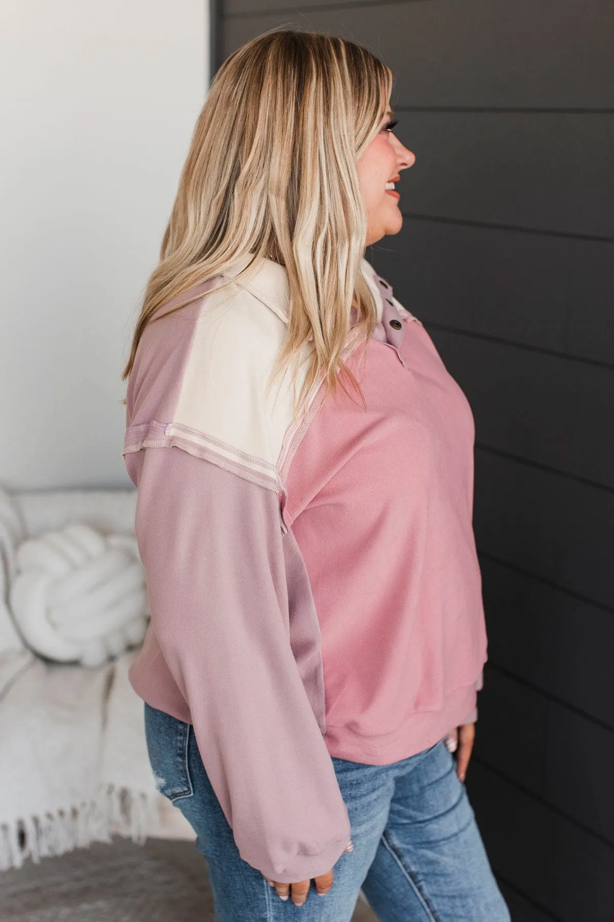 Off The Charts Color Block Top- Mauve & Cream