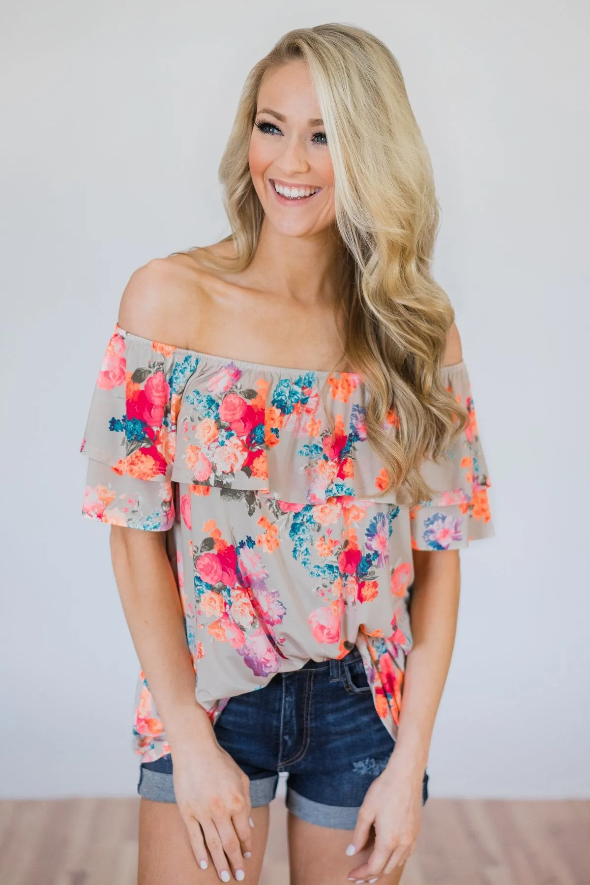 Off the Shoulder Coral Floral Summer Top