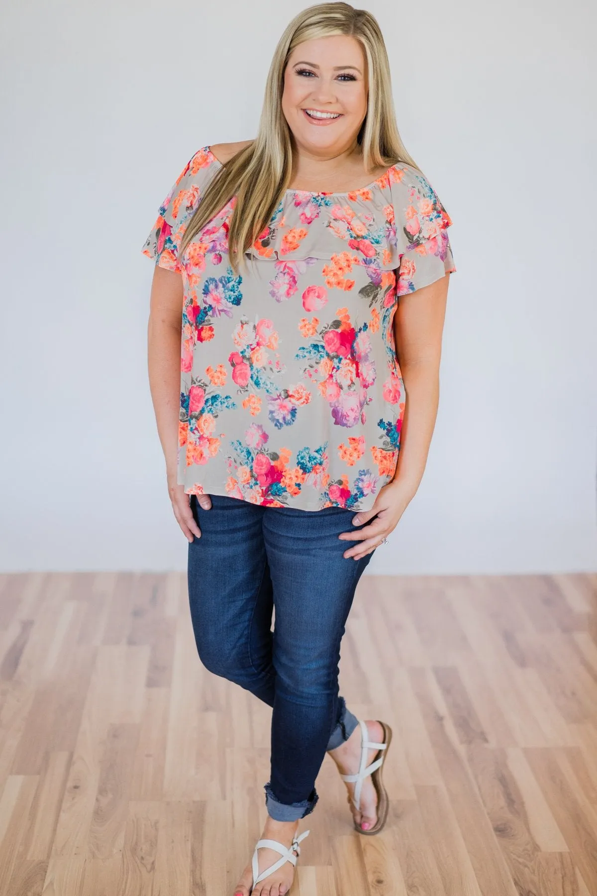 Off the Shoulder Coral Floral Summer Top