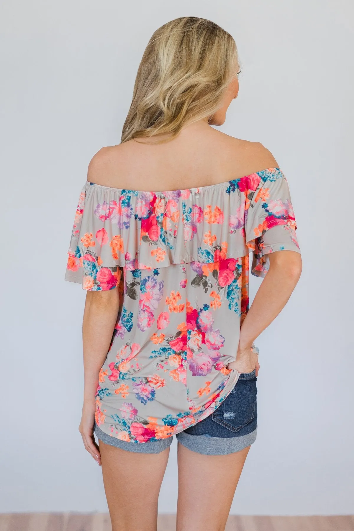 Off the Shoulder Coral Floral Summer Top