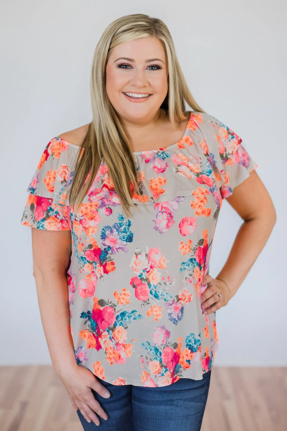 Off the Shoulder Coral Floral Summer Top