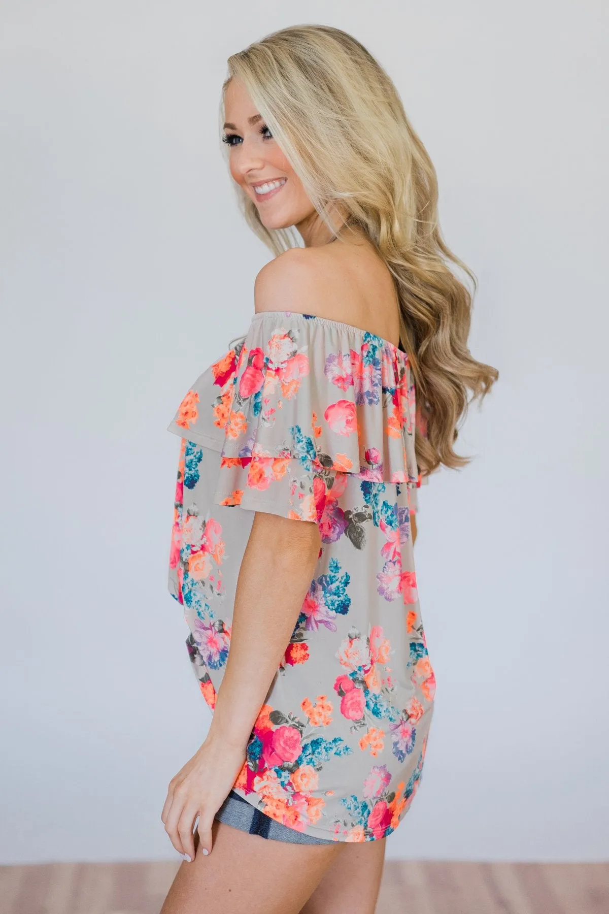 Off the Shoulder Coral Floral Summer Top