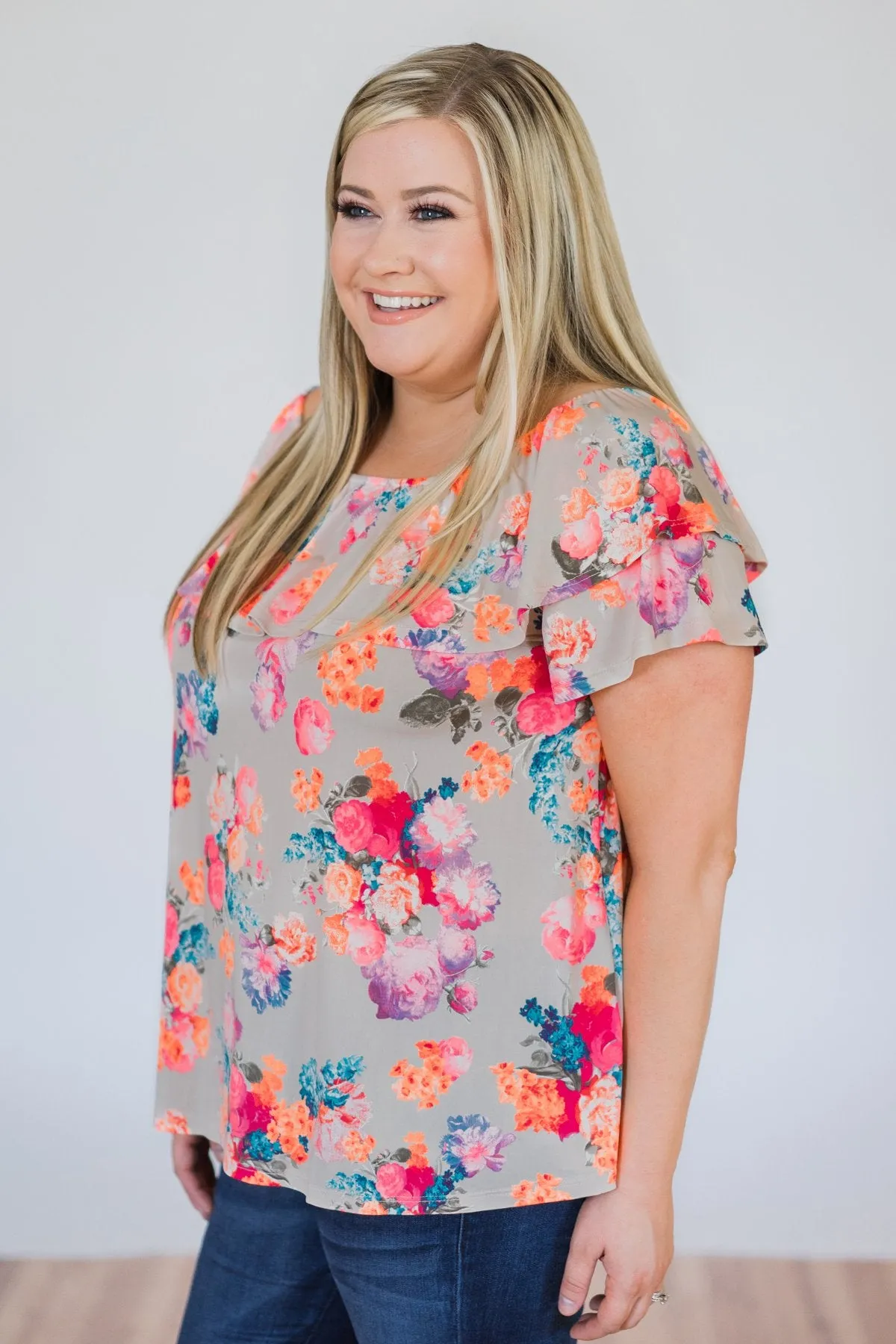Off the Shoulder Coral Floral Summer Top