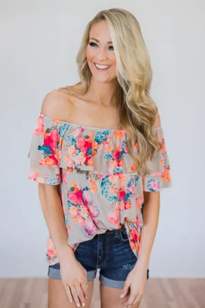 Off the Shoulder Coral Floral Summer Top