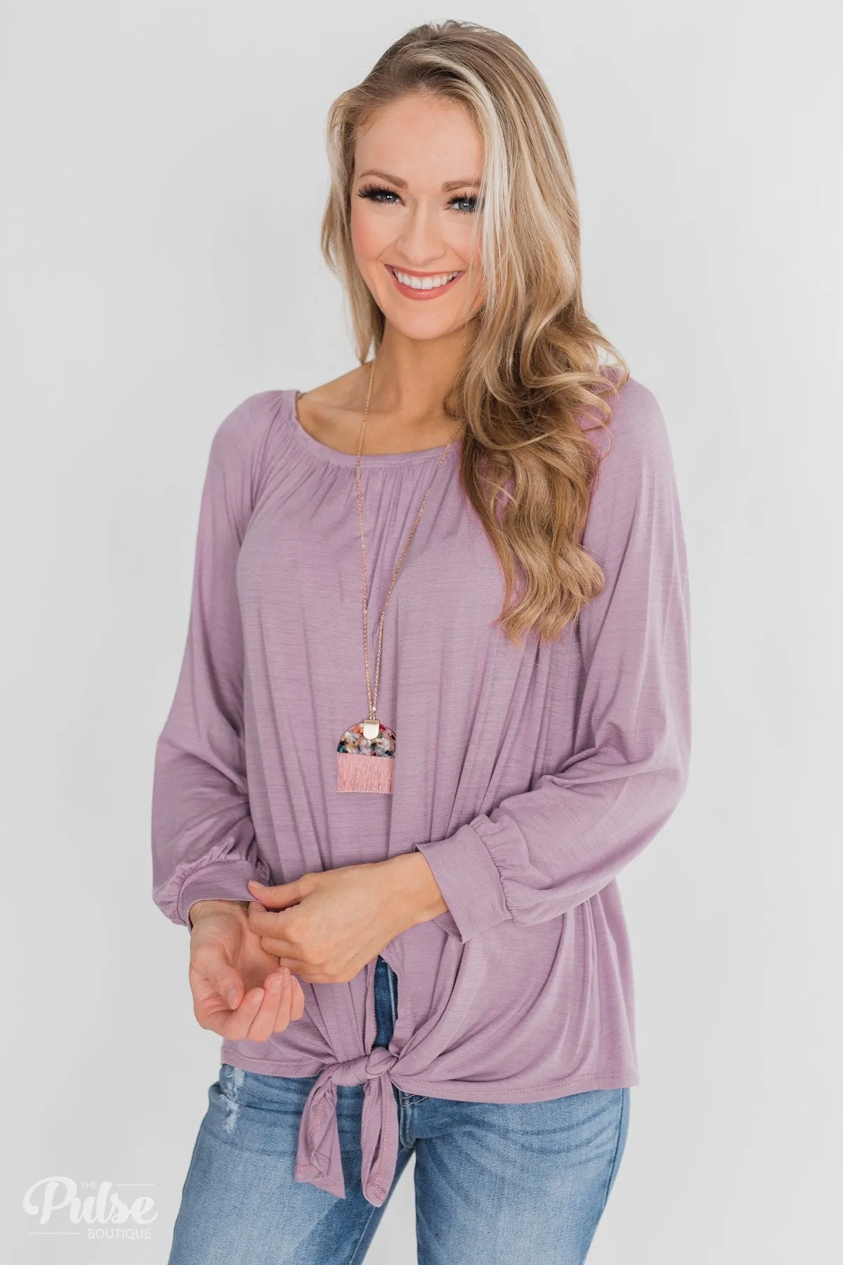 Off The Shoulder Knot Top- Lavender