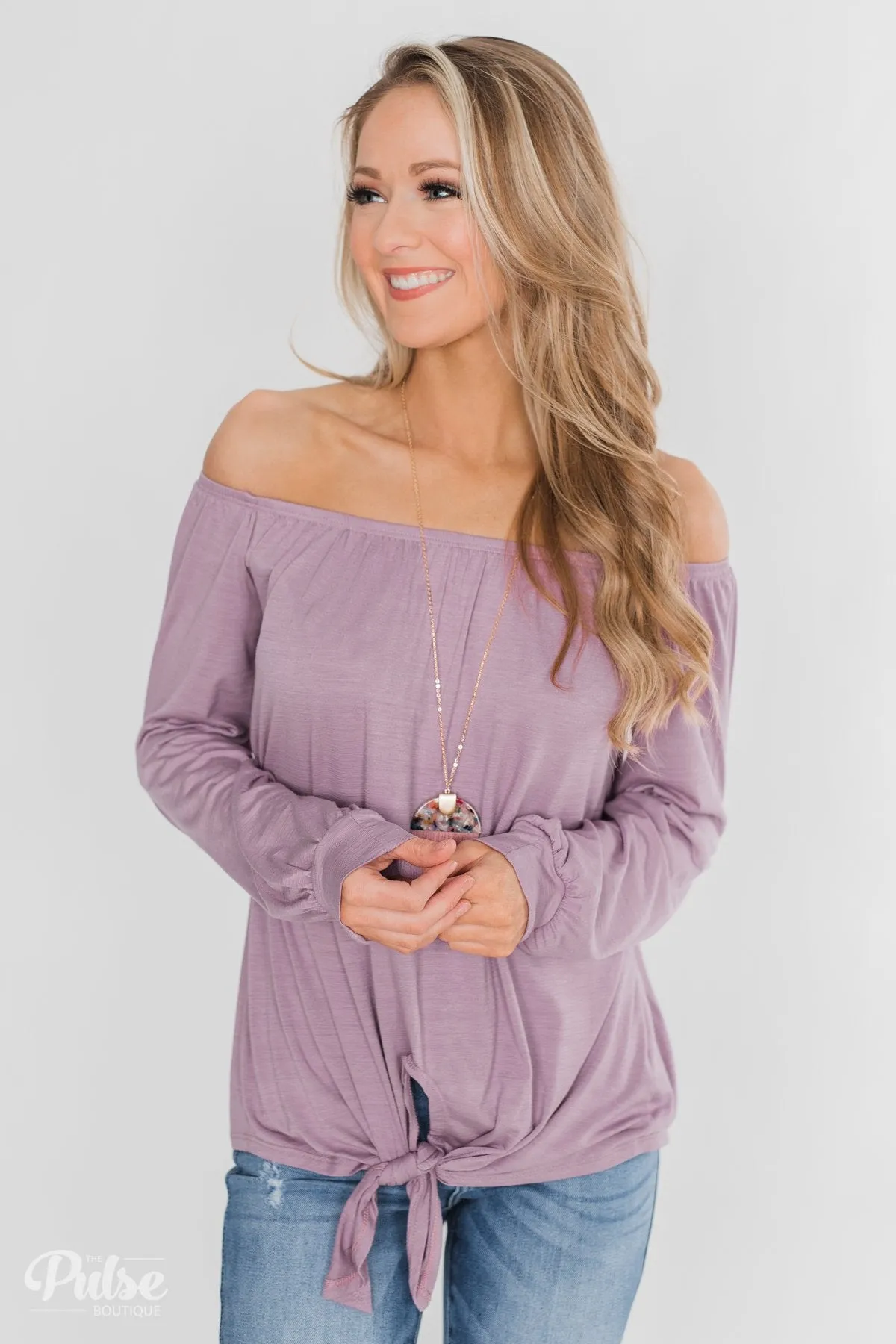 Off The Shoulder Knot Top- Lavender