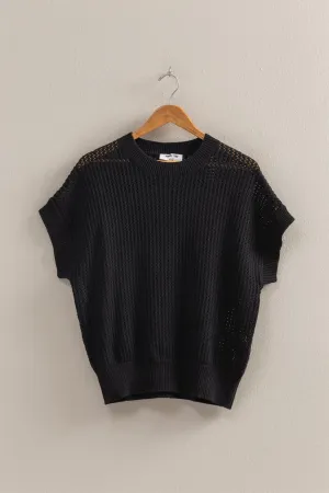 Open-Knit Sweater -Black