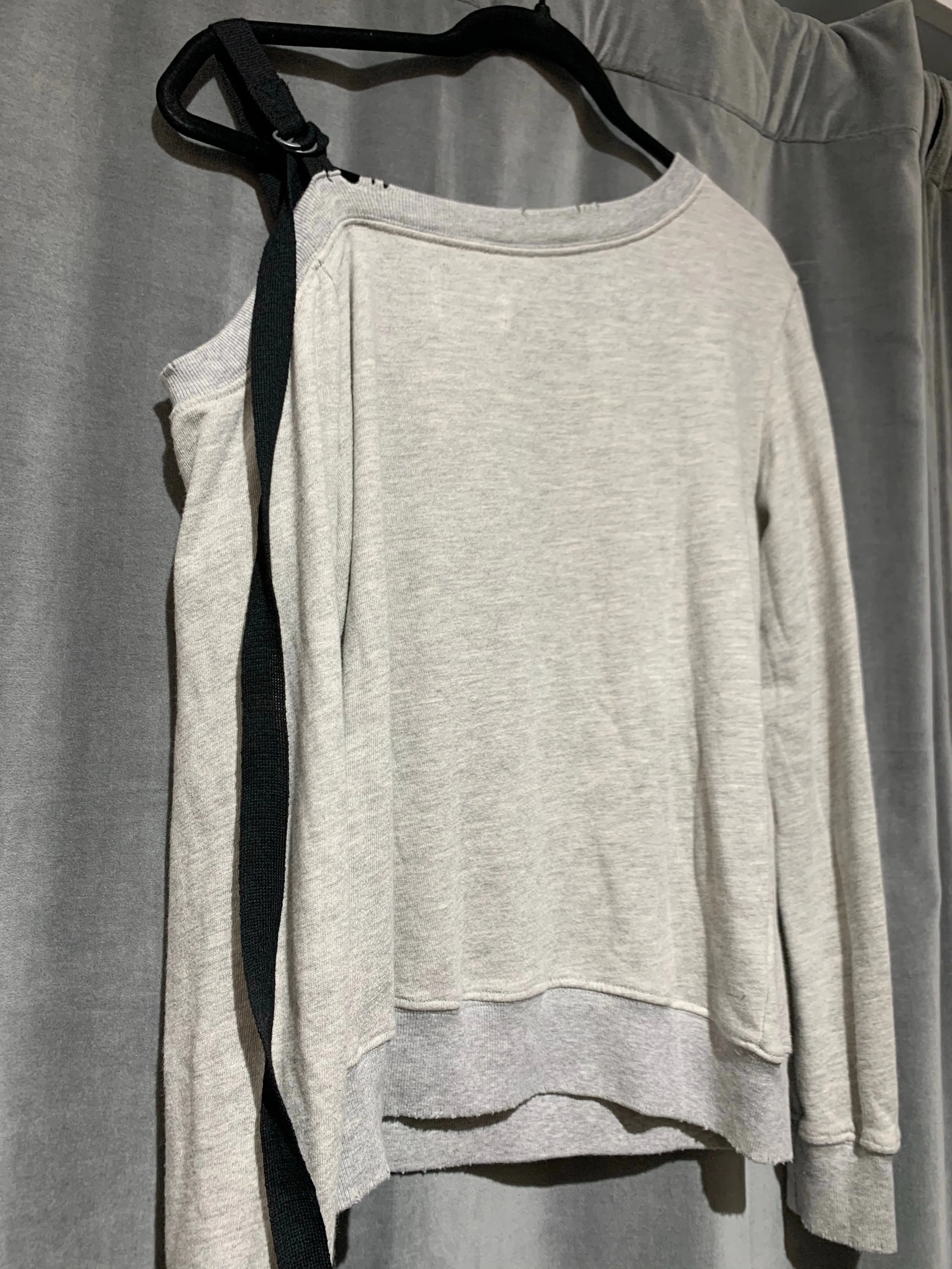 Pam & Gela Grey Single Shoulder Grey Sweatshirt with Black Ribbon
