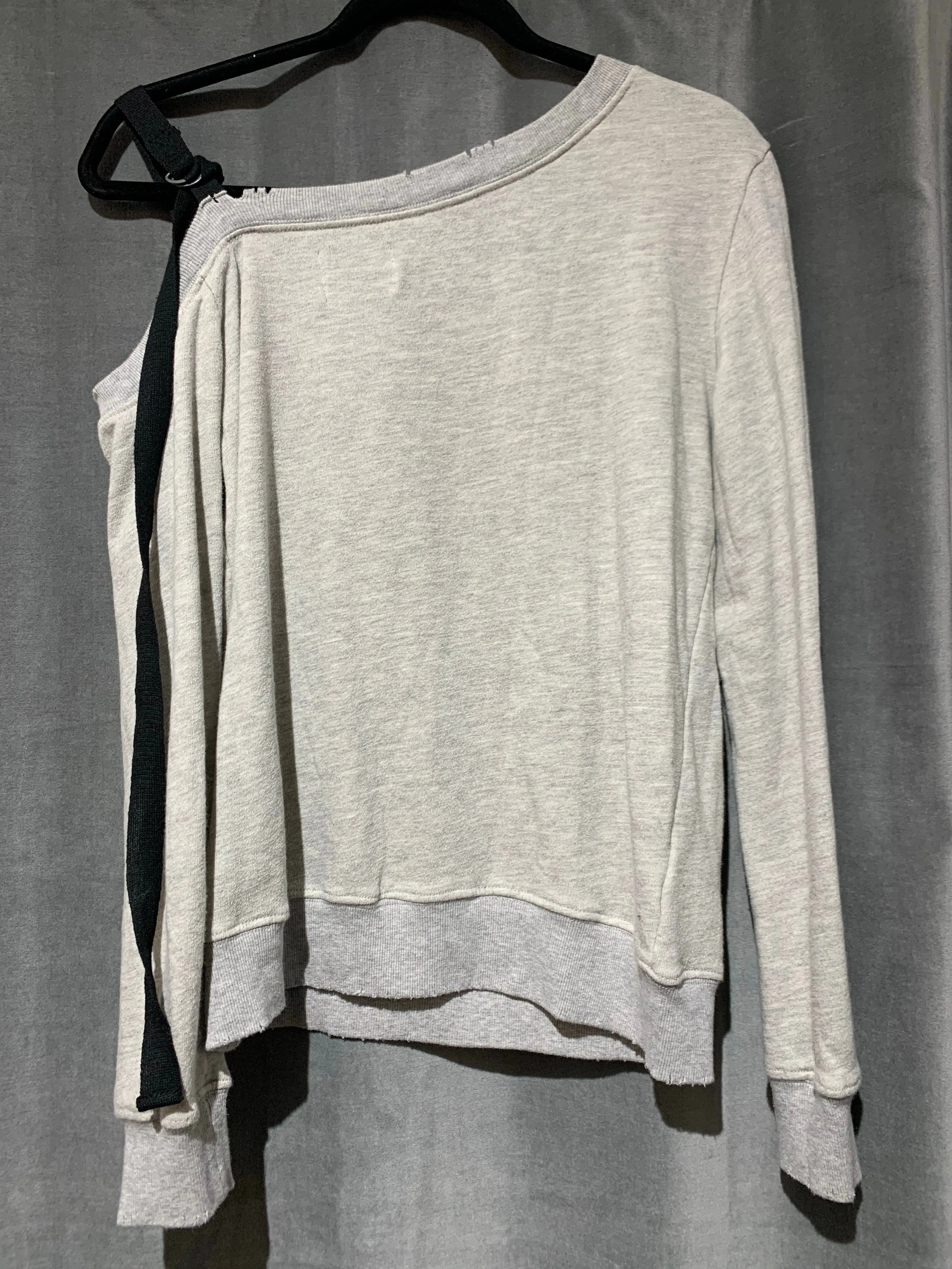 Pam & Gela Grey Single Shoulder Grey Sweatshirt with Black Ribbon