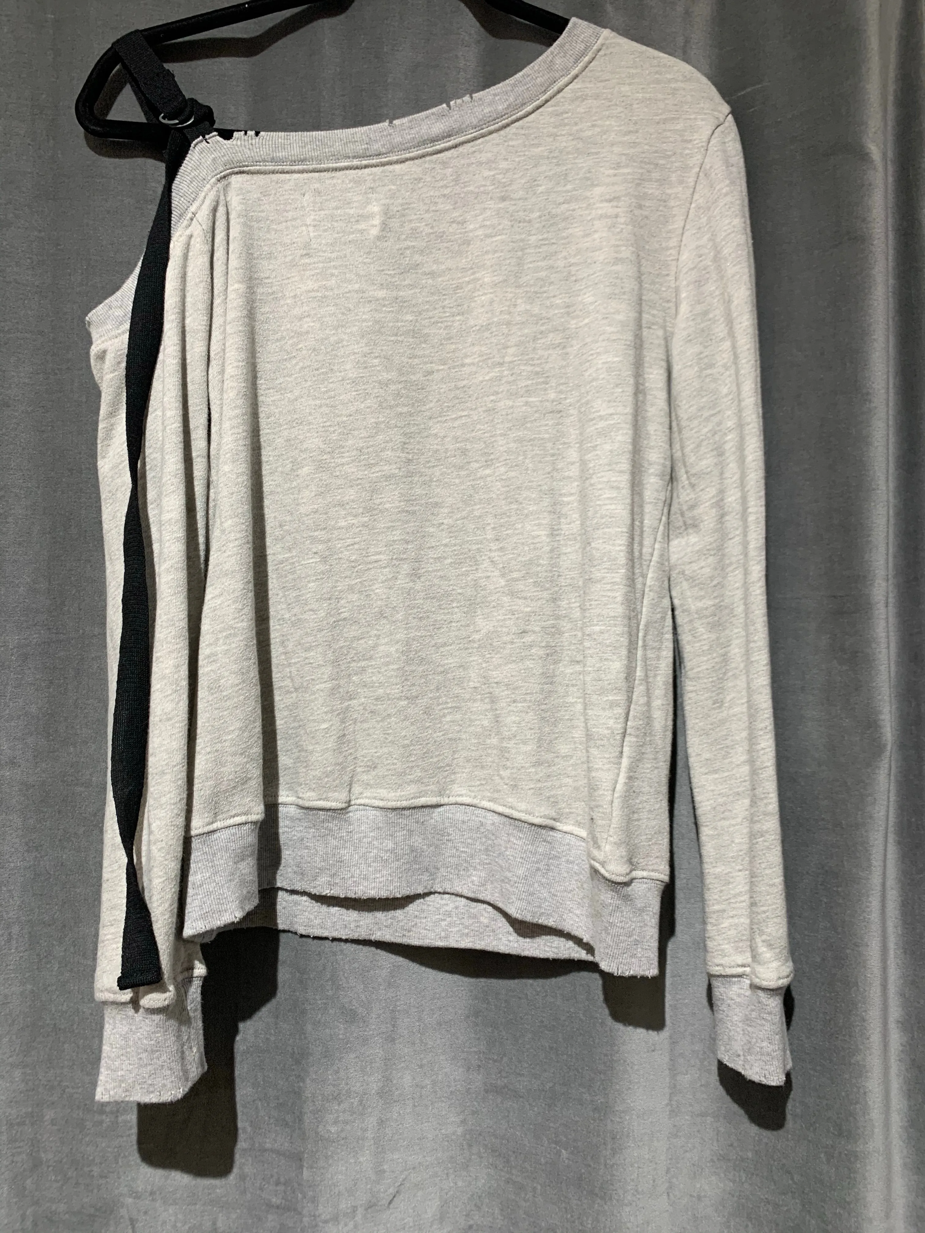 Pam & Gela Grey Single Shoulder Grey Sweatshirt with Black Ribbon