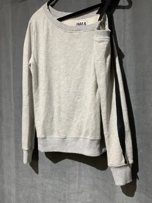 Pam & Gela Grey Single Shoulder Grey Sweatshirt with Black Ribbon