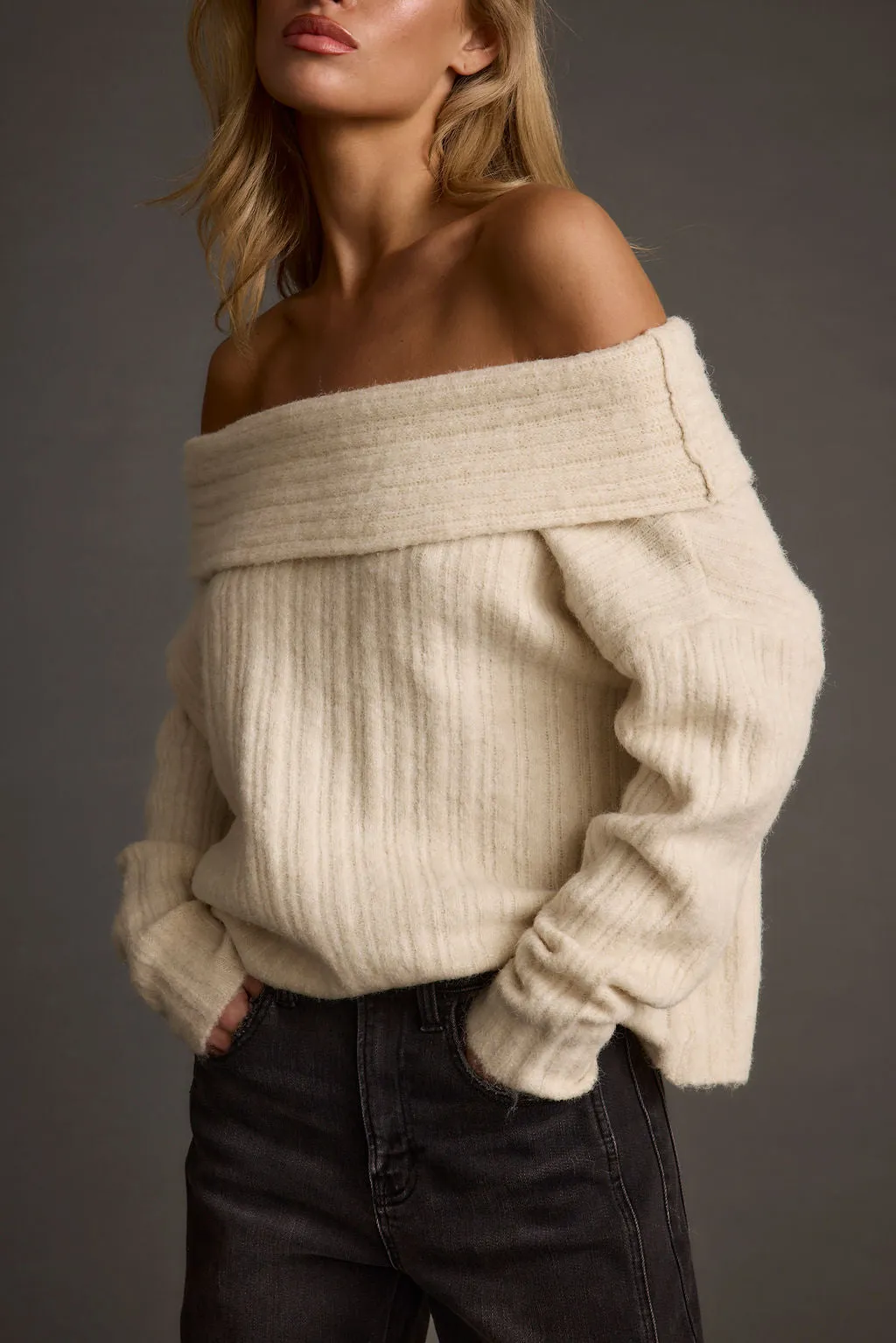 Pamela Beige Off The Shoulder Sweater