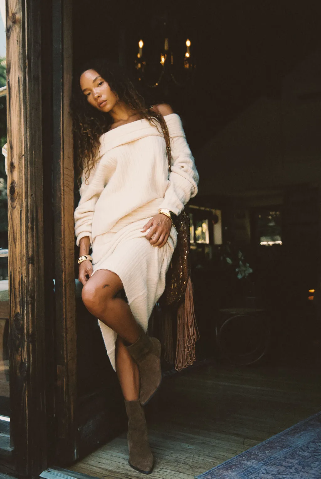 Pamela Beige Off The Shoulder Sweater