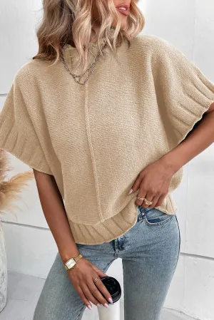 Parchment Mock Neck Batwing Sleeve Knit Sweater