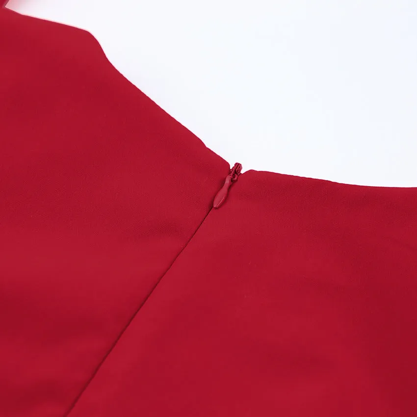 Party Zipper Lantern Sleeve Round Neck Bodycon Mini Dresses
