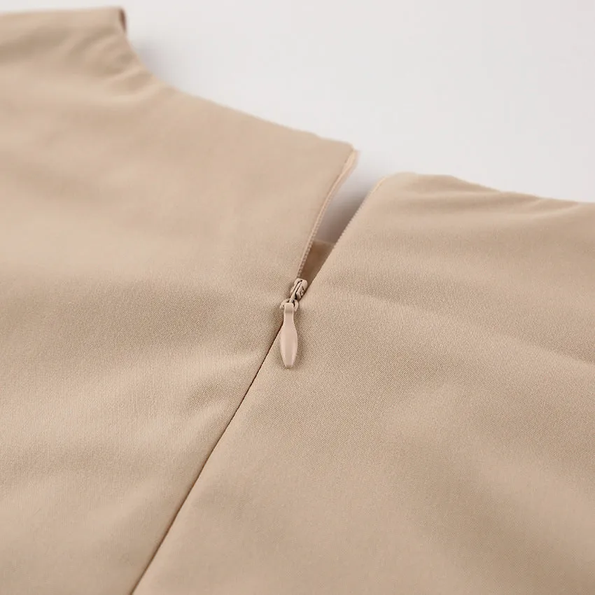 Party Zipper Lantern Sleeve Round Neck Bodycon Mini Dresses