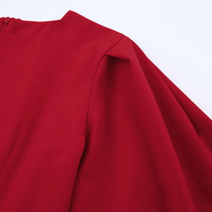 Party Zipper Lantern Sleeve Round Neck Bodycon Mini Dresses