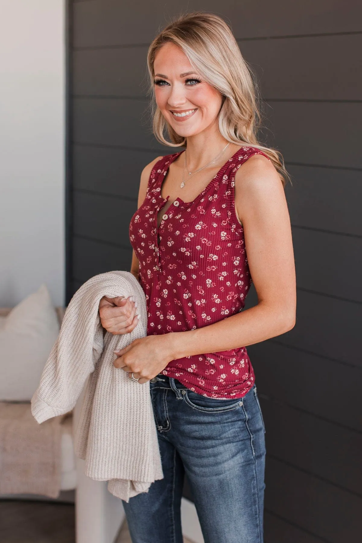 Passionate About You Floral Tank Top- Burgundy