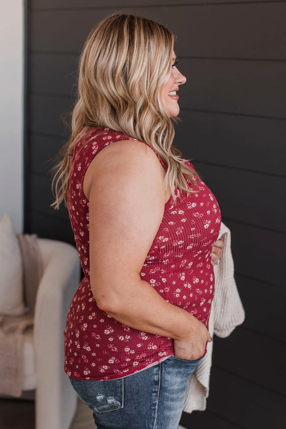Passionate About You Floral Tank Top- Burgundy